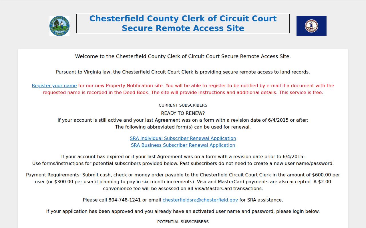 Chester residents directory route to Chesterfield deed index