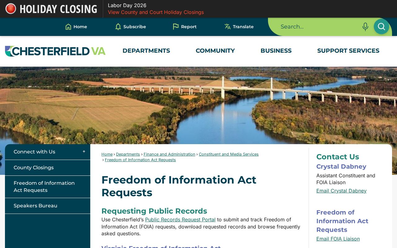 Chester residents directory Chesterfield VFOIA request portal