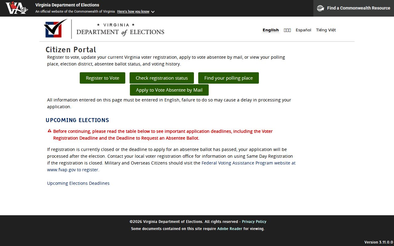 Chester voter status search at Virginia Voter Information portal